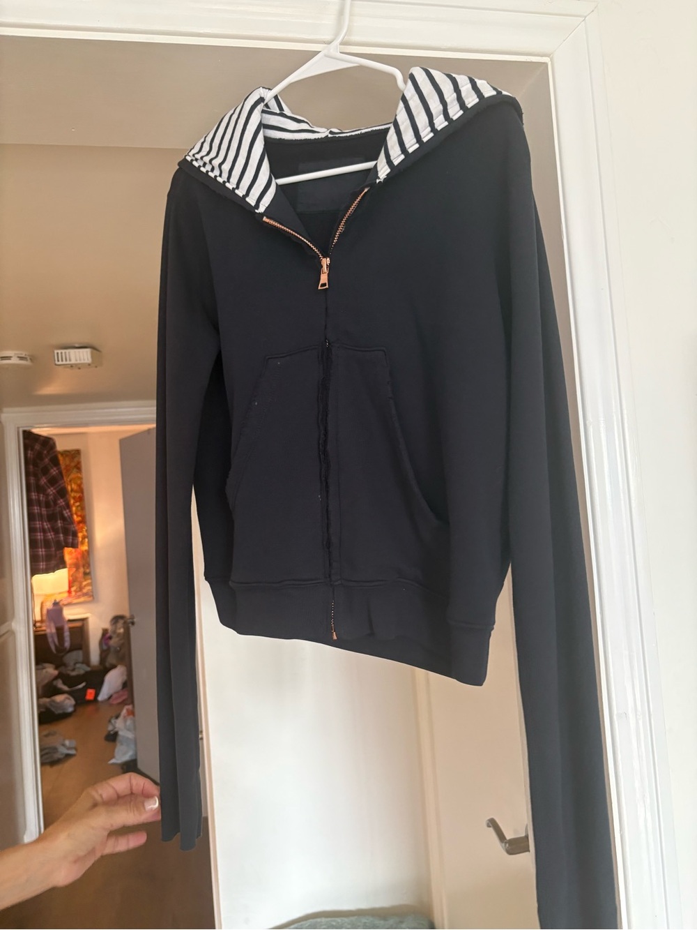 Frank & Eileen Black Zip Hoodie with Striped Hood Lining - Picture 2 of 3